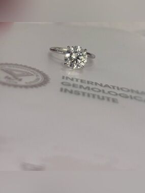 3.01 New Classic Round Brilliant Lab Engagement Ring in 14k white gold certified